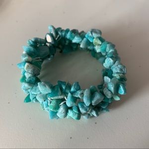 Natural turquoise stone elastic cuff bracelet
